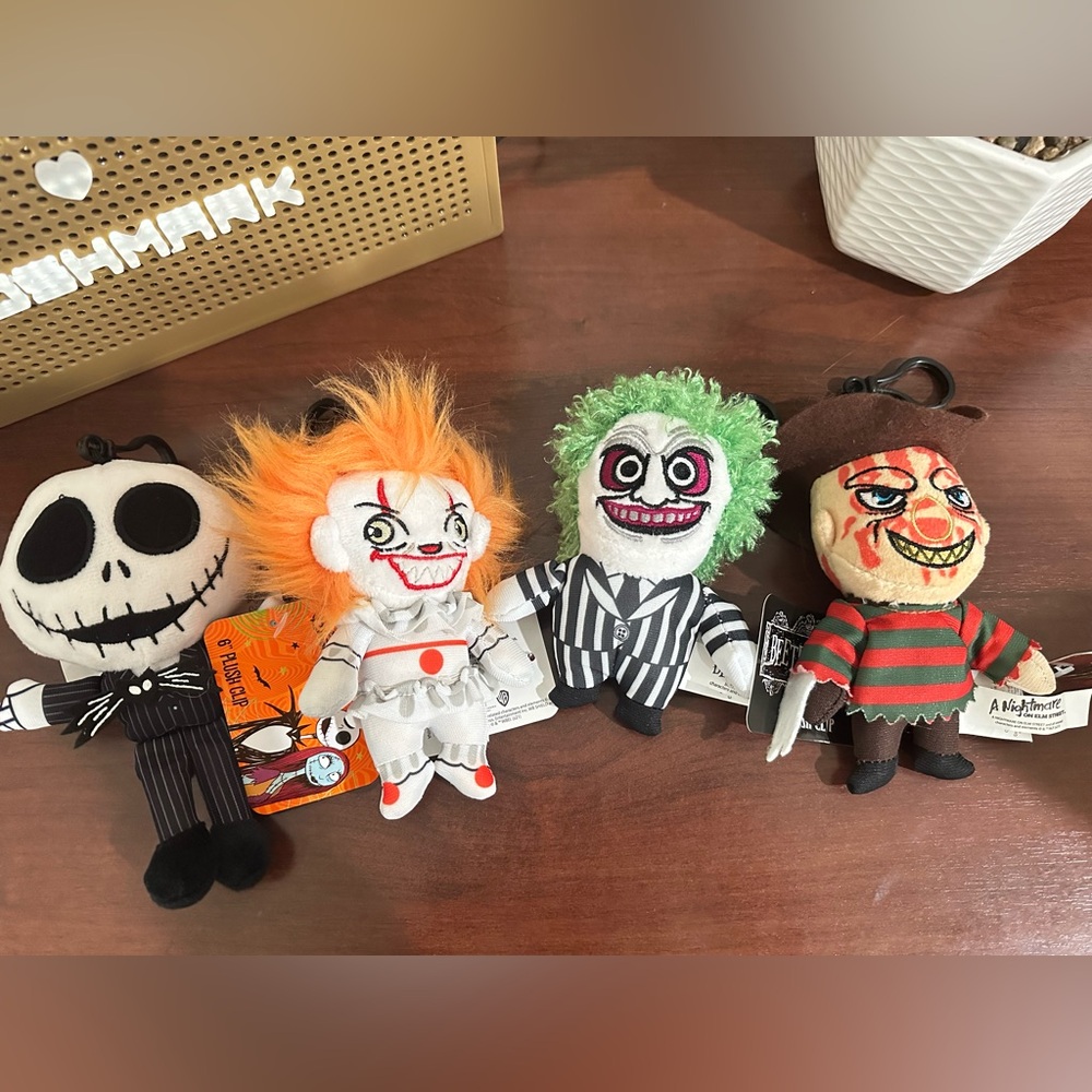 New 6” Halloween Plush Clip Jack Pennywise Beetlejuice and Freddy Krueger Bundle